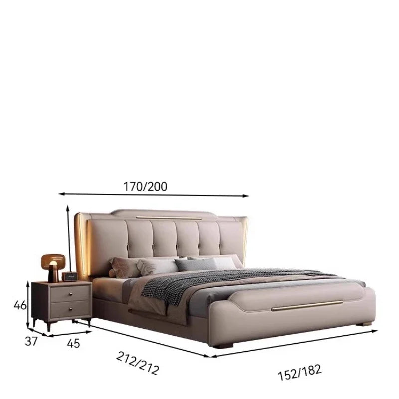 Double Upholstered Bed Modern Bedside Table Bedroom Lounge Bed Sleeping French King Letto Matrimoniale House Accessories