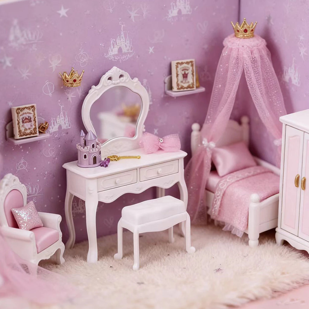 Dollhouse Dressing Table Set: Mini Furniture Bedroom Scene Accessories, Dressing Table Bedside Table Makeup Table