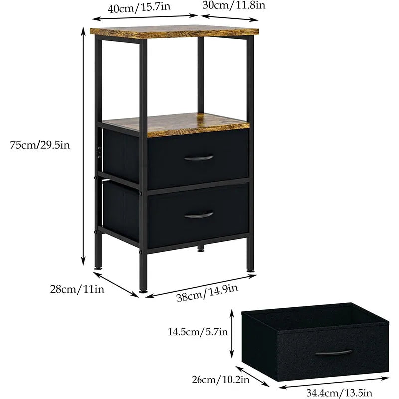 Compact Bedside Table with Fabric Drawers