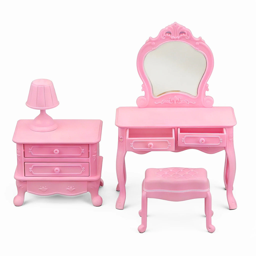 Dollhouse Dressing Table Set: Mini Furniture Bedroom Scene Accessories, Dressing Table Bedside Table Makeup Table