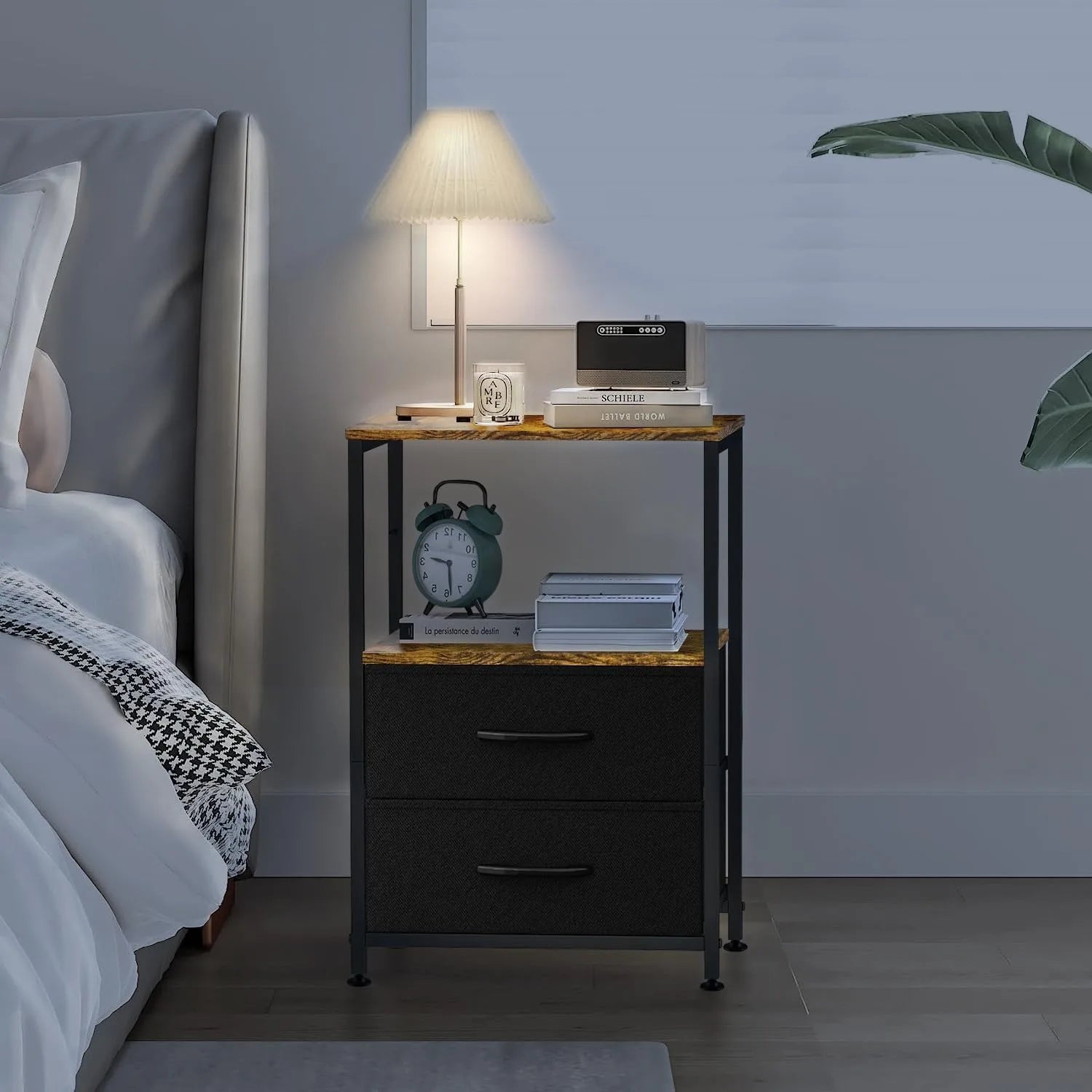 Compact Bedside Table with Fabric Drawers