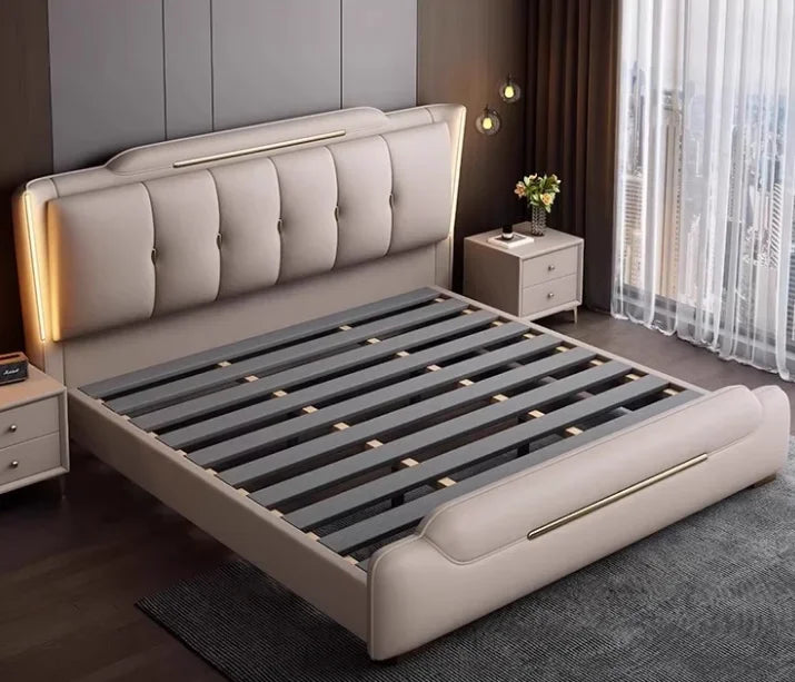 Double Upholstered Bed Modern Bedside Table Bedroom Lounge Bed Sleeping French King Letto Matrimoniale House Accessories