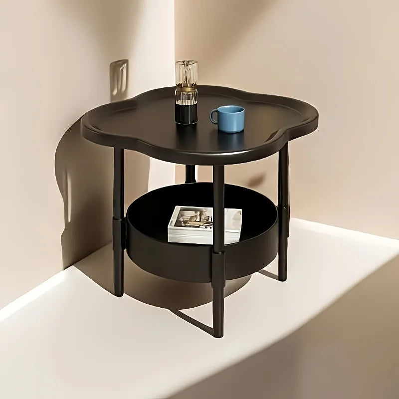 Stylish Round Side Table with Shelf