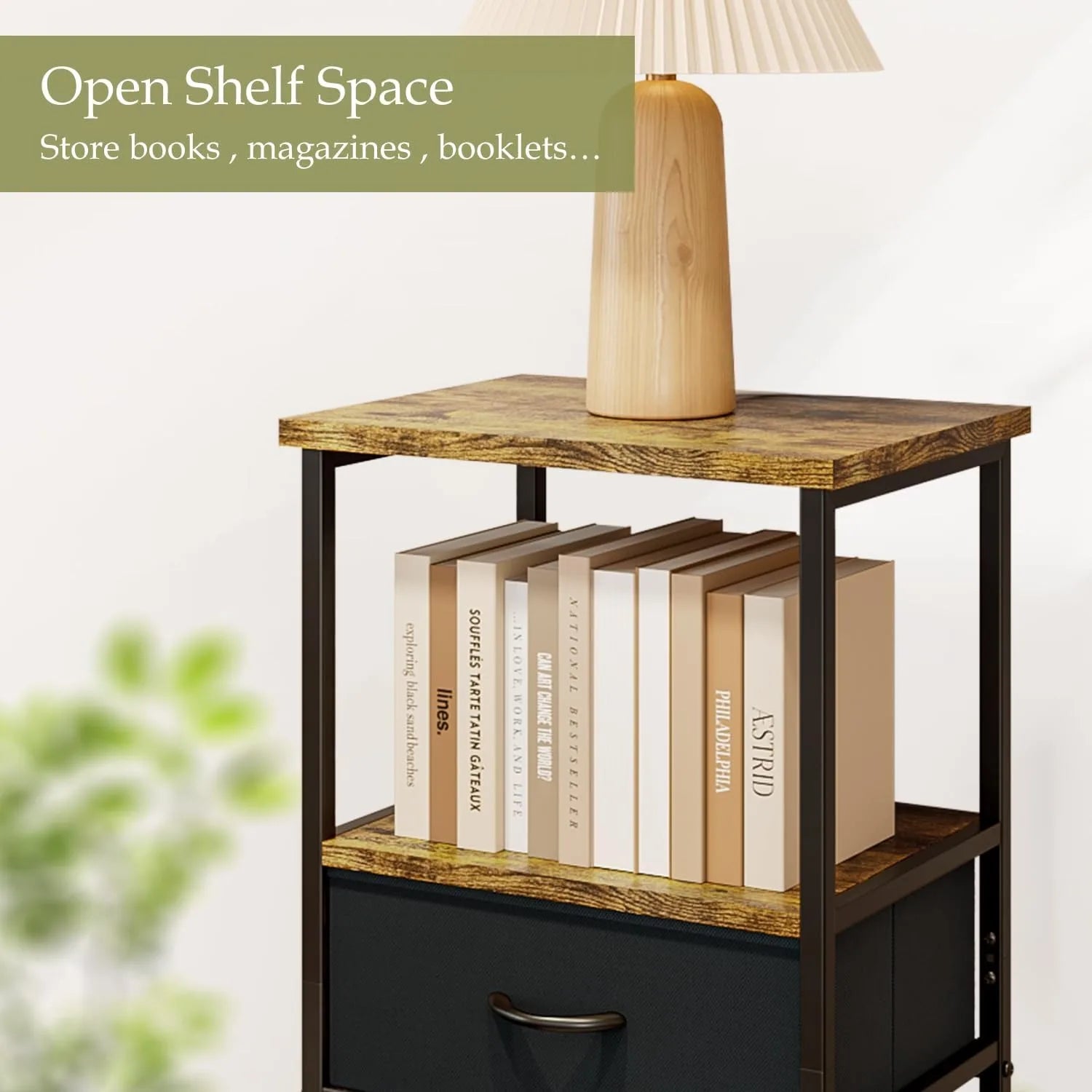 Compact Bedside Table with Fabric Drawers