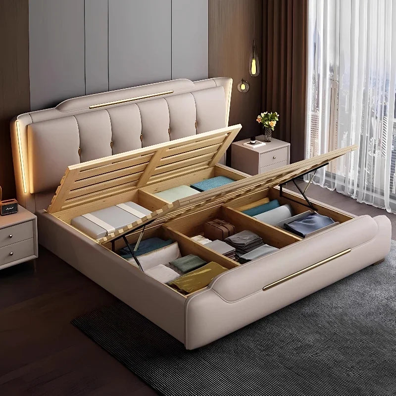 Double Upholstered Bed Modern Bedside Table Bedroom Lounge Bed Sleeping French King Letto Matrimoniale House Accessories