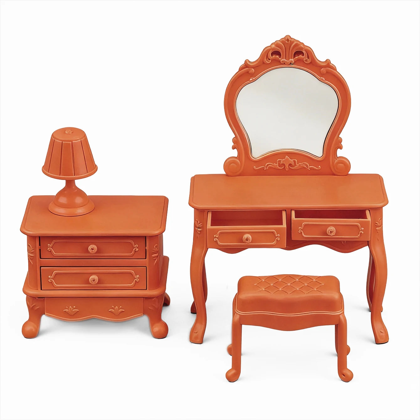 Dollhouse Dressing Table Set: Mini Furniture Bedroom Scene Accessories, Dressing Table Bedside Table Makeup Table