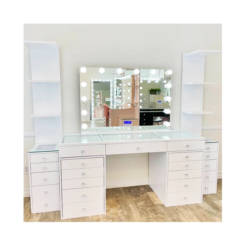 Hot Selling Dressing Table Set With LED Light Mirror And Power Socket 14 Holly Wood Bulbs Illuminated Dressing Table