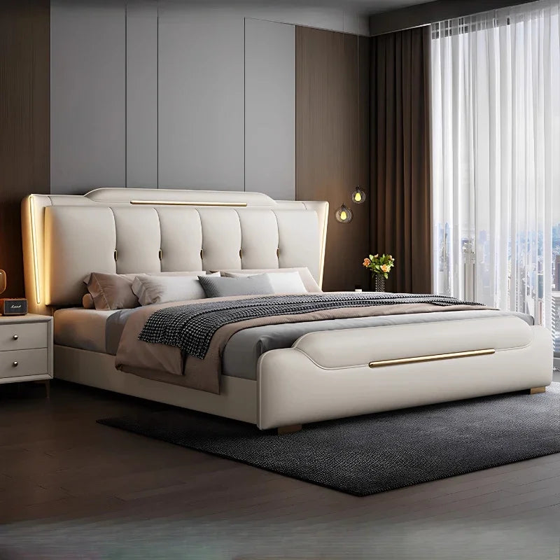Double Upholstered Bed Modern Bedside Table Bedroom Lounge Bed Sleeping French King Letto Matrimoniale House Accessories