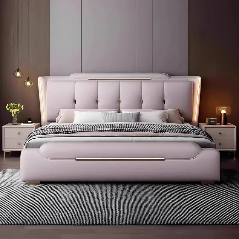 Double Upholstered Bed Modern Bedside Table Bedroom Lounge Bed Sleeping French King Letto Matrimoniale House Accessories