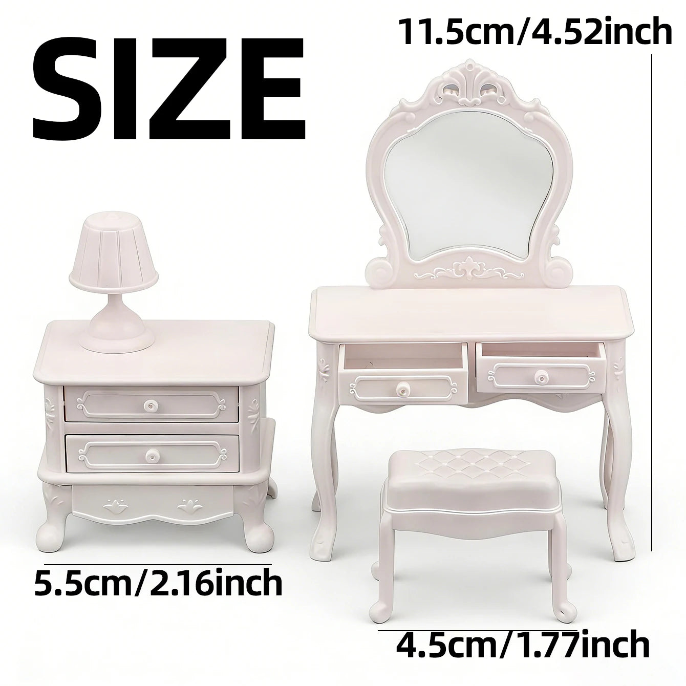 Dollhouse Dressing Table Set: Mini Furniture Bedroom Scene Accessories, Dressing Table Bedside Table Makeup Table