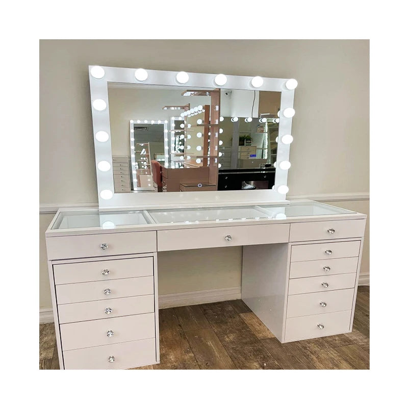 Hot Selling Dressing Table Set With LED Light Mirror And Power Socket 14 Holly Wood Bulbs Illuminated Dressing Table