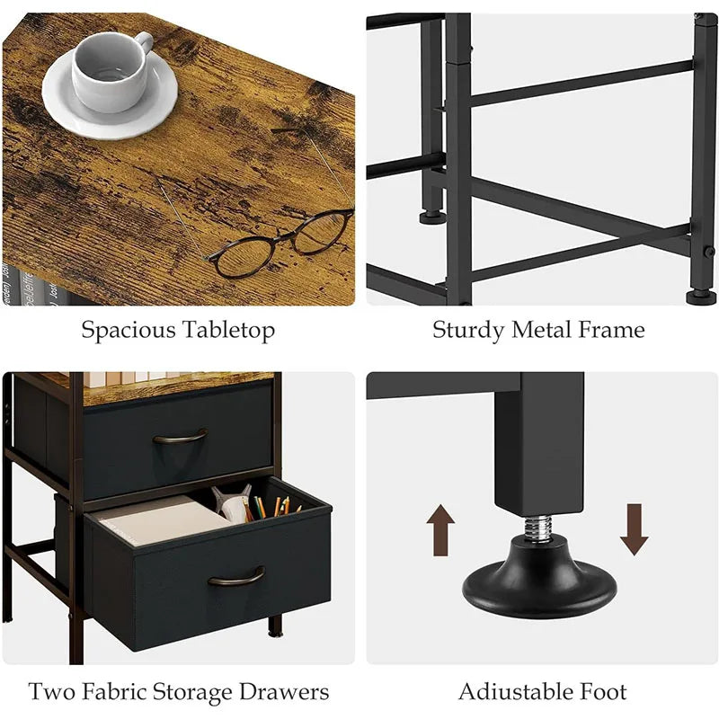 Compact Bedside Table with Fabric Drawers
