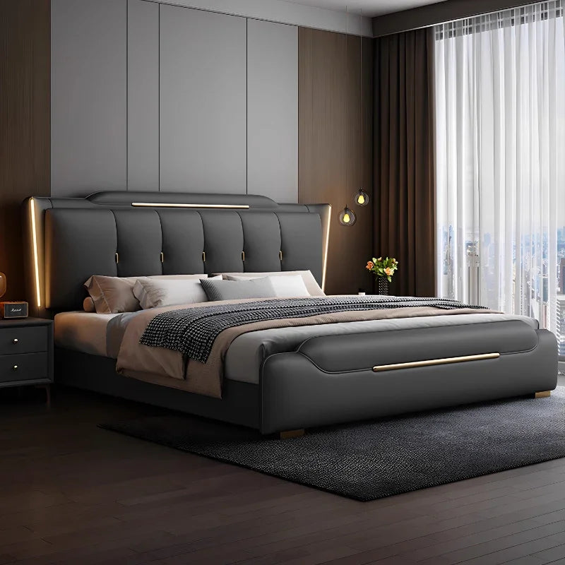Double Upholstered Bed Modern Bedside Table Bedroom Lounge Bed Sleeping French King Letto Matrimoniale House Accessories